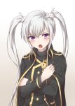  1girl 47_(479992103) blush gradient gradient_background looking_at_viewer maplestory open_mouth orchid_(maplestory) solo twintails violet_eyes white_hair 