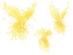  bird caladrius caladrius_(character) feathers fire flying glowing gradient gradient_background no_humans official_art phoenix simple_background solo white_background yasuda_suzuhito 