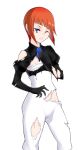  1girl blue_eyes breasts caladrius frilled_shirt_collar noah_twining official_art orange_hair short_hair simple_background small_breasts solo torn_clothes yasuda_suzuhito 