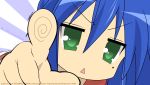  1girl absurdres female highres izumi_konata lucky_star pointing signature solo striped_background vector_trace 