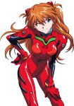  1girl blue_eyes gainax hand_on_hip highres long_hair maxxyne neon_genesis_evangelion orange_hair plugsuit simple_background single smile solo souryuu_asuka_langley tall_image transparent_background vector_trace wink 