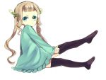  1girl blue_eyes brown_hair dress elle_mel_martha frills hair_ornament long_hair simple_background solo tales_of_(series) tales_of_xillia_2 thigh-highs twintails 