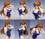  1girl bare_legs breasts brown_hair code_geass female figure gloves gradient gradient_background large_breasts long_hair one-piece_swimsuit open_mouth photo shirley_fenette smile solo swimsuit 