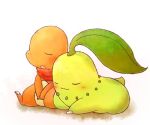  blush charmander chikorita claws leaf no_humans pokemon scarf simple_background sleeping 