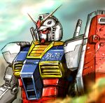  artist_request gradient gradient_background gundam mecha mobile_suit_gundam no_humans outdoors rx-78-2 shield sky solo 