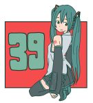  1girl bangs black_eyes hatsune_miku hosoo long_hair monochrome pleated_skirt skirt solo tied_hair twintails very_long_hair vocaloid 