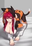  1girl ahoge all_fours animated animated_gif back_cutout blue_eyes breasts cat_ears cat_tail cleavage glowing glowing_eyes high_school_dxd hood hoodie liperv looking_at_viewer red_eyes redhead rias_gremory slit_pupils tail 