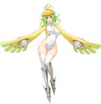  1girl antenna_hair breasts erect_nipples female full_body game_cg green_eyes green_hair hat hayama_kazusa highres hoshizora_no_babylon large_breasts legs looking_at_viewer mound_of_venus multicolored_hair open_mouth patapata_(hoshizora_no_babylon) short_hair simple_background smile solo standing thick_thighs thigh-highs thighs wide_hips 