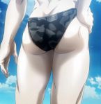  1girl ass bikini camouflage camouflage_bikini clouds from_behind gradient gradient_background hand_on_hip head_out_of_frame jormungand legs screencap sofia_valmer solo standing stitched swimsuit 