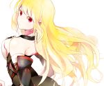  1girl back bare_shoulders blonde_hair breasts detached_sleeves long_hair milla_(tales_of_xillia_2) pink_eyes ribbon simple_background skirt solo tales_of_(series) tales_of_xillia_2 
