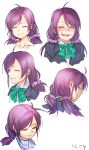  1girl closed_eyes forced_smile long_hair love_live!_school_idol_project low_twintails open_mouth sizuka_(takuma0) smile toujou_nozomi twintails white_background 