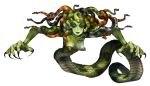 1girl breasts dragon&#039;s_crown george_kamitani gorgon green_lips green_skin lamia long_nails medusa monster monster_girl official_art pointy_breasts scales sharp_nails simple_background snake_hair snake_tail solo vanillaware