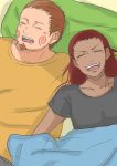  1boy 1girl akimichi_chouji couple dark_skin husband_and_wife karui lying naruto on_back smile 