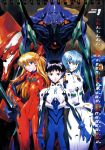  1boy 2girls ayanami_rei black_hair blue_eyes blue_hair bodysuit calendar eva_00 eva_01 eva_02 ikari_shinji multiple_girls neon_genesis_evangelion neon_genesis_evangelion_(manga) plugsuit red_eyes redhead sadamoto_yoshiyuki souryuu_asuka_langley 