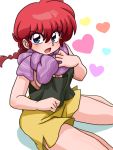  1girl blue_eyes boxers braid breasts female genderswap heart open_mouth ranma-chan ranma_1/2 redhead saotome_ranma sideboob simple_background single_braid solo tank_top underwear wantan-orz 