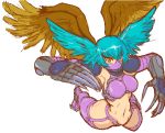  1girl ass bandai breasts claws collar digimon elbow_gloves female fingerless_gloves gauntlets gloves head_wings looking_at_viewer monster_girl shoulder_pads shutumon simple_background sketch solo wings 