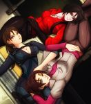  3girls ada_wong black_hair breasts brown_hair capcom claire_redfield cleavage esther jewelry jill_valentine lying multiple_girls necklace resident_evil smile 