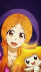  1girl artist_request bleach face inoue_orihime jirachi pokemon simple_background tagme 