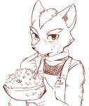  1boy food fox_mccloud furry green_eyes monochrome nintendo scarf simple_background star_fox 