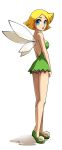  1girl blonde_hair blue_eyes blush clover_(totally_spies) cosplay fairy legs lips long_legs looking_back panties pantyshot pantyshot_(standing) peter_pan_(disney) simple_background solo standing tinker_bell_(disney) tinkerbell_(cosplay) totally_spies underwear 