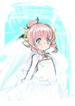  1girl blue_eyes blush doraeshi final_fantasy final_fantasy_xiv gradient gradient_background lalafell looking_at_viewer pink_hair pointy_ears solo wedding_dress 