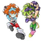  2girls aquila_marin armor artist_request chibi claws female green_hair mask multiple_girls ophiuchus_shaina orange_hair saint_seiya simple_background 