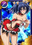  00s 1girl bare_shoulders bashoku_youjou blue_hair blush breasts card_(medium) cleavage female hair_ornament ikkitousen large_breasts looking_at_viewer official_art open_mouth short_twintails solo twintails violet_eyes 