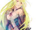  1girl bare_shoulders blonde_hair breasts detached_sleeves milla_(tales_of_xillia_2) open_mouth pink_eyes simple_background solo tales_of_(series) tales_of_xillia_2 tears 