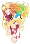  2girls ahoge bare_shoulders blonde_hair breasts closed_eyes detached_sleeves long_hair milla_(tales_of_xillia_2) milla_maxwell multicolored_hair multiple_girls orange_hair red_eyes simple_background skirt tales_of_(series) tales_of_xillia tales_of_xillia_2 