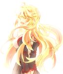  1girl ahoge bare_shoulders blonde_hair blush breasts closed_eyes detached_sleeves long_hair milla_(tales_of_xillia_2) open_mouth simple_background skirt solo tales_of_(series) tales_of_xillia_2 