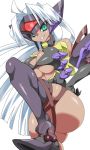  1girl armor breasts cleavage dark_skin elbow_gloves female gloves large_breasts legs long_hair looking_at_viewer ohako simple_background smile solo t-elos white_background xenosaga 