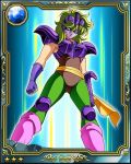  1girl armor card_(medium) female galaxy_card gradient gradient_background green_hair mask ophiuchus_shaina saint_seiya solo 