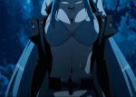  akame_ga_kill! animated animated_gif blue_eyes blue_hair breasts cleavage esdeath large_breasts leaning_forward long_hair military military_uniform tattoo uniform 
