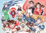  black_(gunstar_heroes) dr._brown general_gray gradient gradient_background green_(gunstar_heroes) gunstar_blue gunstar_heroes gunstar_red kain_(gunstar_heroes) kotaro_(gunstar_heroes) orange_(gunstar_heroes) pink_(gunstar_heroes) smash_daisaku yellow_(gunstar_heroes) 