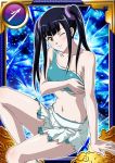  00s 1girl black_hair breasts card_(medium) female ikkitousen long_hair official_art saji_genpou_(true) twintails wink yellow_eyes 