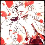  1girl bare_shoulders breasts detached_sleeves flower long_hair milla_(tales_of_xillia_2) monochrome open_mouth red rose skirt tales_of_(series) tales_of_xillia_2 