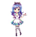  1girl alice_(wonderland)_(cosplay) alice_in_wonderland apron blue_eyes blue_hair boots bottle cake cosplay fairy_tail food gloves juvia_loxar ribbon simple_background solo thigh-highs 