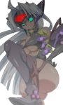  1girl armor breasts cleavage dark_skin elbow_gloves female gloves large_breasts legs long_hair looking_at_viewer ohako shadow simple_background smile solo t-elos white_background xenosaga 