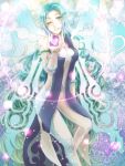  1girl bare_shoulders blue_eyes blue_hair bracelet breasts detached_sleeves dress heart jewelry muzet_(tales) one_eye_closed open_mouth pantyhose pointy_ears tales_of_(series) tales_of_xillia tales_of_xillia_2 very_long_hair wings wink 