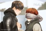  1boy 1girl bangs black_hair blindfold chae_young_shin couple hand_holding healer jacket quilted_jacket seo_jung_hoo torakun14 