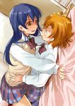  2girls blue_hair blush kousaka_honoka long_hair love_live! love_live!_school_idol_project lying multiple_girls nagiriku912 orange_hair school_uniform sonoda_umi yuri 