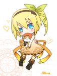  1girl bare_shoulders blonde_hair blue_eyes blush chibi doll dress edna_(tales) flower hair_ornament hairband hat heart ribbon shoes short_hair side_ponytail simple_background star tales_of_(series) tales_of_zestiria 