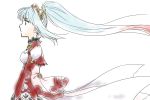  1girl blue_eyes blue_hair breasts dress hair_ornament lailah_(tales) multicolored_hair ponytail simple_background tales_of_(series) tales_of_zestiria very_long_hair 