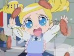  animated animated_gif apron blonde_hair blue_eyes drill_hair food goutokuji_miyako powerpuff_girls powerpuff_girls_z rolling_bubbles 