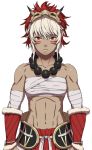  1girl abs dark_skin fire_emblem fire_emblem_if jewelry looking_at_viewer muscle my_room necklace rinka_(fire_emblem_if) simple_background tattoo white_hair 