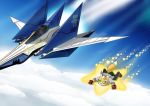  2boys arwing boots clouds crossover fox_mccloud furry gradient gradient_background green_eyes jacket kirby kirby_(series) multiple_boys nintendo star star_fox super_smash_bros. 