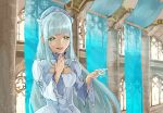  1girl blue_hair blush breasts dress green_eyes hair_ornament jewelry lailah_(tales) long_hair open_mouth ponytail ring tales_of_(series) tales_of_zestiria tears 