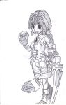  1girl artist_request dark_cloud gloves monochrome simple_background sketch solo sword tagme traditional_media very_long_hair white_background 