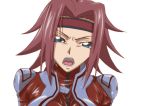  1girl blue_eyes bodysuit breasts code_geass face hairband highres kallen_stadtfeld kyabakurabakufu looking_at_viewer open_mouth redhead short_hair simple_background solo upper_body white_background 