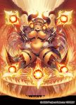  1girl breasts copyright_request dragon_girl female fire gradient gradient_background large_breasts madopen solo 
